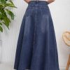 41FBcvgmmXL.jpg Women's Retro Distressed High Waist Frayed Hem A Line Wash Maxi Long Denim Skirt with Pockets