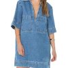 41FOJTfkenL.jpg Womens Denim Shirt Dress Summer Collared V Neck Mini Casual Jean Dresses with Pockets