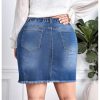 41FrGGm9V9L.jpg Women's Plus Size Denim Skirt High Waisted Elastic Drawstring Waist Raw Hem Ripped Vintage Short Jean Skirt