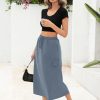 41G6KspJKDL.jpg Women's Midi Cargo Skirt High Waist Drawstring Summer Slit Dressy Casual Skirts with Pockets