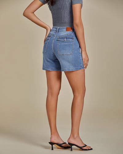 Jean Shorts for Women Trendy Mid Rise Casual Summer Jorts Distressed Cut Off Stretchy Denim Shorts with Pockets