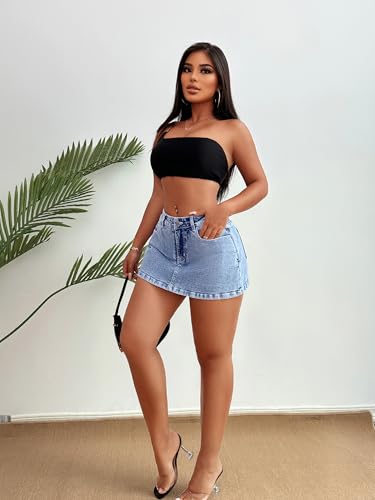 41GJAoUGQFL.jpg High Stretchy Mini Skort Skirt for Women,Low Waist Denim Skort Shorts with Pockets