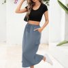 41GkWMBPFEL.jpg Women's Midi Cargo Skirt High Waist Drawstring Summer Slit Dressy Casual Skirts with Pockets
