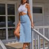 41Hm5Yc5OML.jpg Trendy High Waisted Denim Skirt for Women Button Front Slit Midi Skirt for Ladies Fashion 2025 Summer