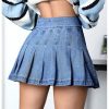 41I29TQpdL.jpg Women's Casual High Waisted Pleated Hem Zipper Up Denim Skirt Short Skirts