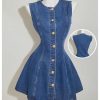 41Ioz9xMMsL.jpg Women's Button Down Sleeveless Jean Dress Y2k A Line Short Denim Dresses