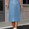 Women's Denim Skirt Button Down Front High Waist Pockets Midi Jean Skirts