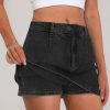 41JVT-Kra8L.jpg Denim Mini Skirt for Women Low Waisted Jean Micro Skort with Shorts Stretch Casual Jean Skirt
