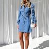 41JWPEG3oEL.jpg Womens Denim Dress 2025 Casual Long Sleeve Button Down Distressed Belted Jean Dress with Pockets