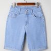 Women's Jean Shorts High Waisted Stretchy Bermuda Folded Hem Denim Summer Shorts