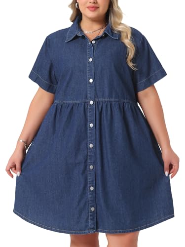 Denim Dress for Women Plus Size Button Down Babydoll Sundress Jean Dress with Pockets 2025 Vacation