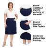 41LFkYH-ydL.jpg Pull On Knit Denim Skirt for Women - Easy to Put On & Take Off Jean Skirt - Skirt w/Pockets & Comfort Waist Band