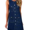 Denim Dress for Women, Sleeveless Jean Dress Button Down Dresses Casual Summer Denim Mini Dresses with Pockets