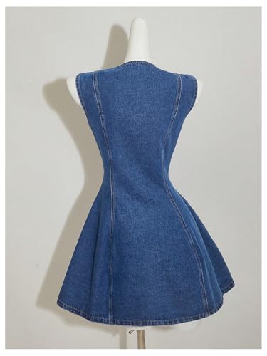 41LYlPL5mSL.jpg Women's Button Down Sleeveless Jean Dress Y2k A Line Short Denim Dresses