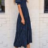 41LhEbo-9L.jpg Women's 2025 Summer Casual Midi Dresses Square Neck Short Sleeve Smocked A Line Floral Flowy Elegant Boho Dress