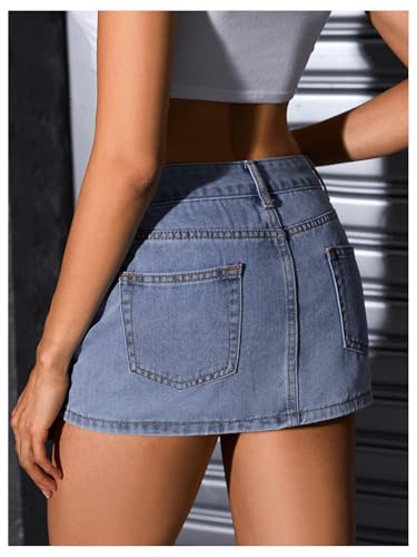41M0RcugwGL.jpg Women's Casual High Waist Bodycon Jean Skirt Button Zipper Fly Mini Denim Skirt