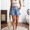 41M1IUzAqDL.jpg Women's Button Front Ruffle Tiered Denim Shorts High Waist Loose Jean Shorts with Pockets