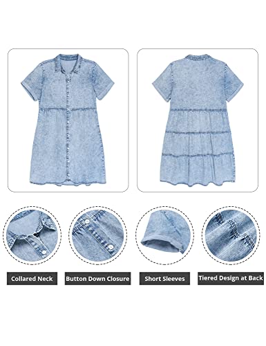 41M3GfCDLYL.jpg Denim Dress for Women Babydoll Tiered Short Sleeve Button Down Jean Shirt Dresses