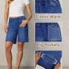 41MOshnfqZL.jpg Women's Raw Hem Denim Bermuda Shorts Mid Rise Long Jorts Baggy Pull On Strechy Jeans Shorts with Elastic Waist
