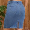 41MtPTbw0rL.jpg Women's Denim Skirt Stretch Denim High Waisted Raw Hem Above The Knee Pencil Skirt Jean Skirts