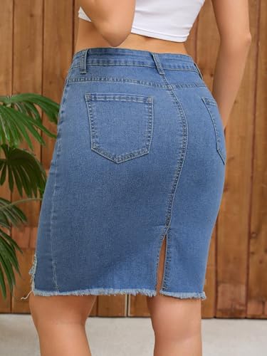 41MtPTbw0rL.jpg Women's Denim Skirt Stretch Denim High Waisted Raw Hem Above The Knee Pencil Skirt Jean Skirts