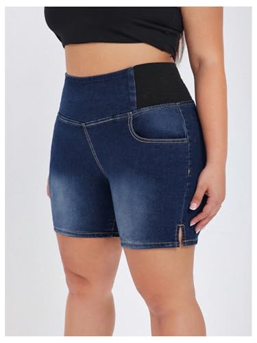 41N534VQvFL.jpg Women's Plus Size Casual Jean Shorts High Waisted Stretchy Denim Bottoms Jorts Baagy with Pockets
