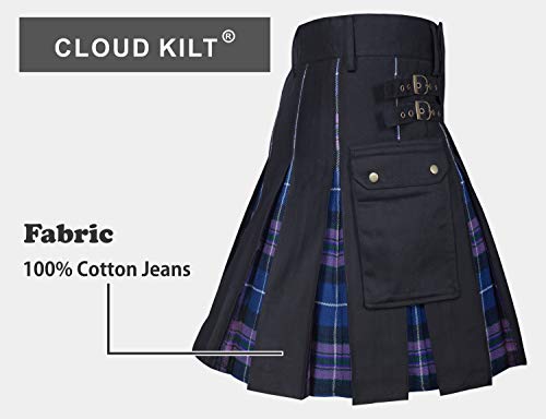 Men's Hybrid Utility Kilt - Durable Cotton Jeans Fabric Kilt for Men with Cargo Style Pockets Traditional Modern Kilt