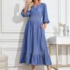 41NkTW-02gL.jpg Women's Maxi Denim Dress with Pockets V Neck Jean Dresses Elbow Sleeve Elastic Waist Tiered Casual Fall Outfits 2025