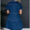 41NowhBJeL.jpg Women's Button Down Denim Babydoll Dress Lapel Collar Short Sleeve Flowy Tiered Ruffle Jeans Midi Dress