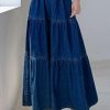41NqQqi9pEL.jpg Women's Spring High Elastic Waist Tiered Denim Skirt Summer A-Line Maxi Long Jean Skirt