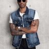 41O4sh5hEGL.jpg Men's Denim Vest Sleeveless Ripped Slim fit Distressed Jean Jacket