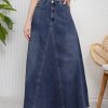 41O7eOShLQL.jpg Women's Retro Distressed High Waist Frayed Hem A Line Wash Maxi Long Denim Skirt with Pockets