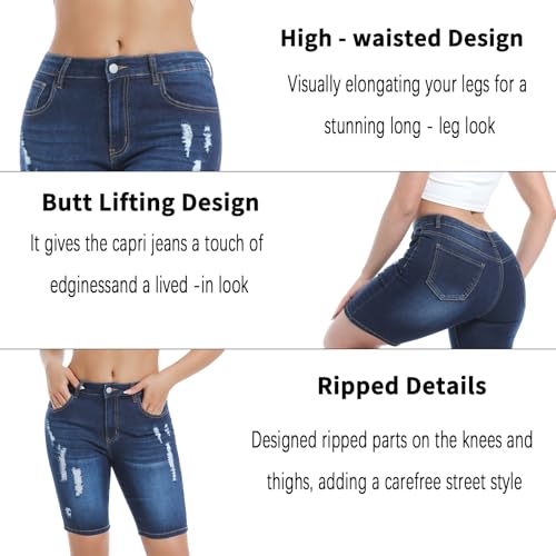 41O7s9Hs1wL.jpg Women's Ripped Stretchy Bermuda Shorts High Waisted Long Denim Jean Shorts