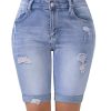 41OLxu834sL.jpg Womens Bermuda Shorts High Waisted Ripped Stretchy Cuffed Denim Shorts