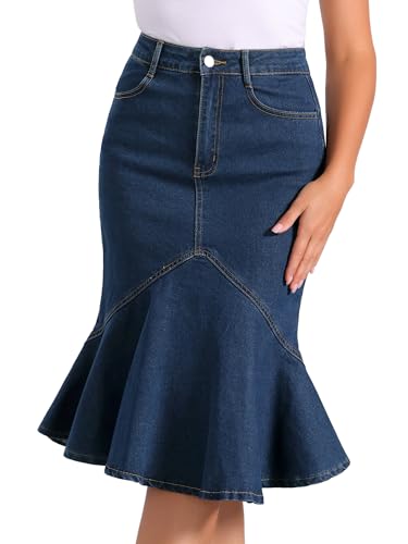 41OqvFlO3CL.jpg Denim Jean Skirt for Women's High Waist Bodycon Ruffles Fishtail Skirts