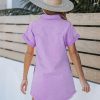 Denim Dress for Women Button Down Short Sleeves Casual Summer Jean Shirt Dresses with Pockets Frayed Hem