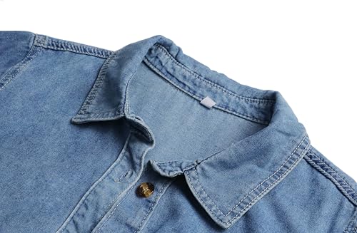 Womens Denim Dress Lapel Short Sleeve Frayed Hem Jean Dresses Oversized Button Down A Line Shirt Dress