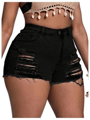 Women's Plus Size Ripped Denim Shorts Casual Summer High Waisted Skinny Jean Shorts