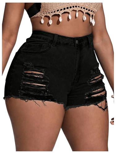 41PHZXkcyjL.jpg Women's Plus Size Ripped Denim Shorts Casual Summer High Waisted Skinny Jean Shorts