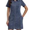 41PLALIQ8YL.jpg Denim Dresses for Women Summer Casual Zip Up Short Sleeve Western Short Stretchy Jean Dress with Pockets