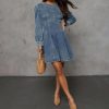 41PZEqGIJML.jpg Women's Denim Dress Long Sleeve Crewneck A Line Swing Ruffle Casual Mini Babydoll Jean Dresses