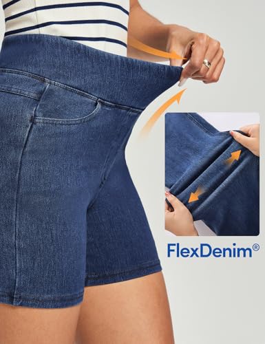 Stretchy Jean Shorts for Women High Waisted Pull On Jorts with Pockets Denim Shorts Women Summer Casual Shorts 2025