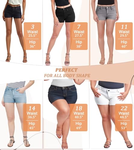 41RMZHxFsoL.jpg Womens Mid Rise Denim Stretchy Jean Shorts with Pockets
