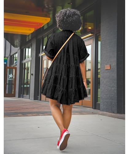 41RX96DdBGL.jpg Womens Denim Babydoll Dresses Summer Outfits Button Down Ruffle Tiered Jean Dress