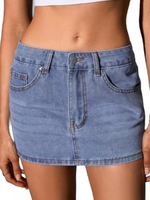 41RjEw-jJL.jpg Women's Casual High Waist Bodycon Jean Skirt Button Zipper Fly Mini Denim Skirt