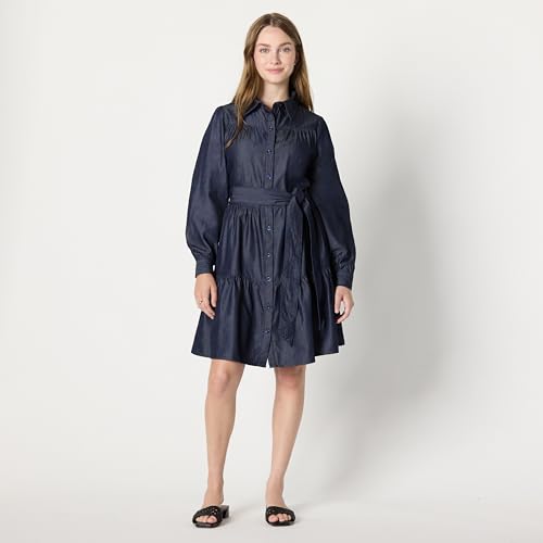 41S2tDeHPQL.jpg Women's Fit and Flare Denim Chambray Long-Sleeve Tiered Shirtdress