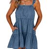 41S8TPPVK6L.jpg Womens Summer Denim Dress Square Neck Ruffle Trim Sleeveless Babydoll Flowy Jean Dresses with Pockets