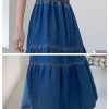 41SMCL6DMrL.jpg Women's Spring High Elastic Waist Tiered Denim Skirt Summer A-Line Maxi Long Jean Skirt