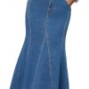 41SbYqWcQEL.jpg Womens Fishtail Long Jean Skirt High Waisted Casual Stretchy Fit and Flare Midi Denim Skirts