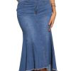 41SvofxoxjL.jpg Women's Washed Fishtail Denim Skirt High Waist Raw Hem Fashion Casual Midi Jean Skirts with Pockets